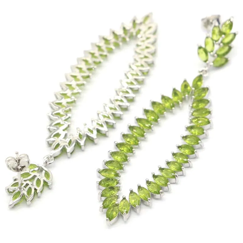 Серьги Серебряные в европейском стиле суперевропейский дизайн Зеленый Перидот