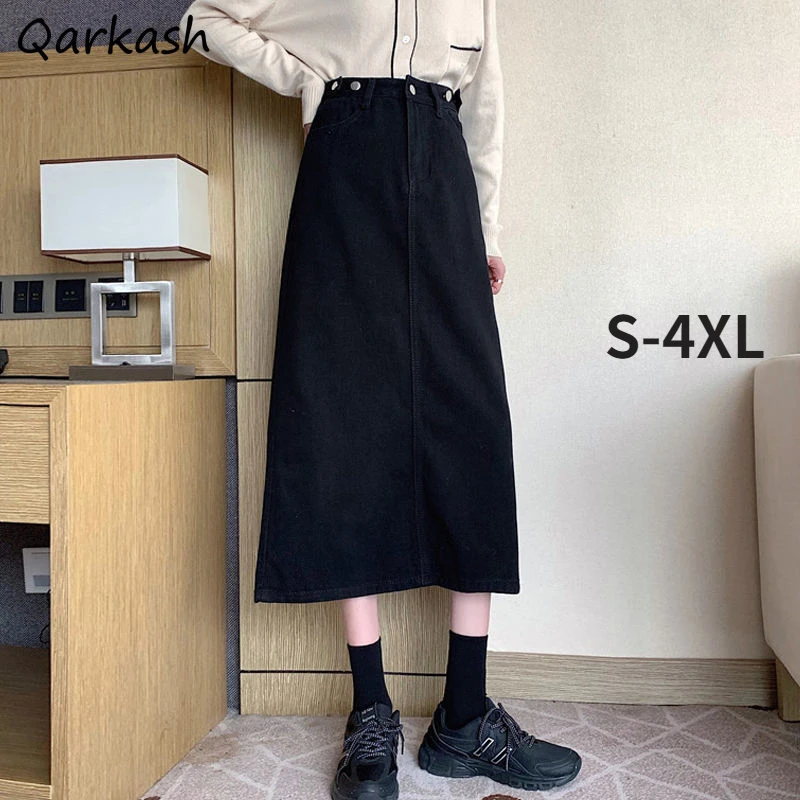 

Skirts Women Mid-calf Summer High Waist Simple Colleges All-match S-4XL Basic Elegant Ulzzang Ladies Streetwear Ins Faldas Daily