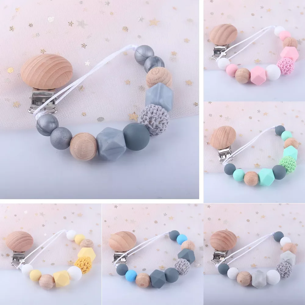 Clip Baby Silicone Teething Beads Paci Holder Soothie Clips Teether Toy Chewbeads Baby Birthday Shower Gift