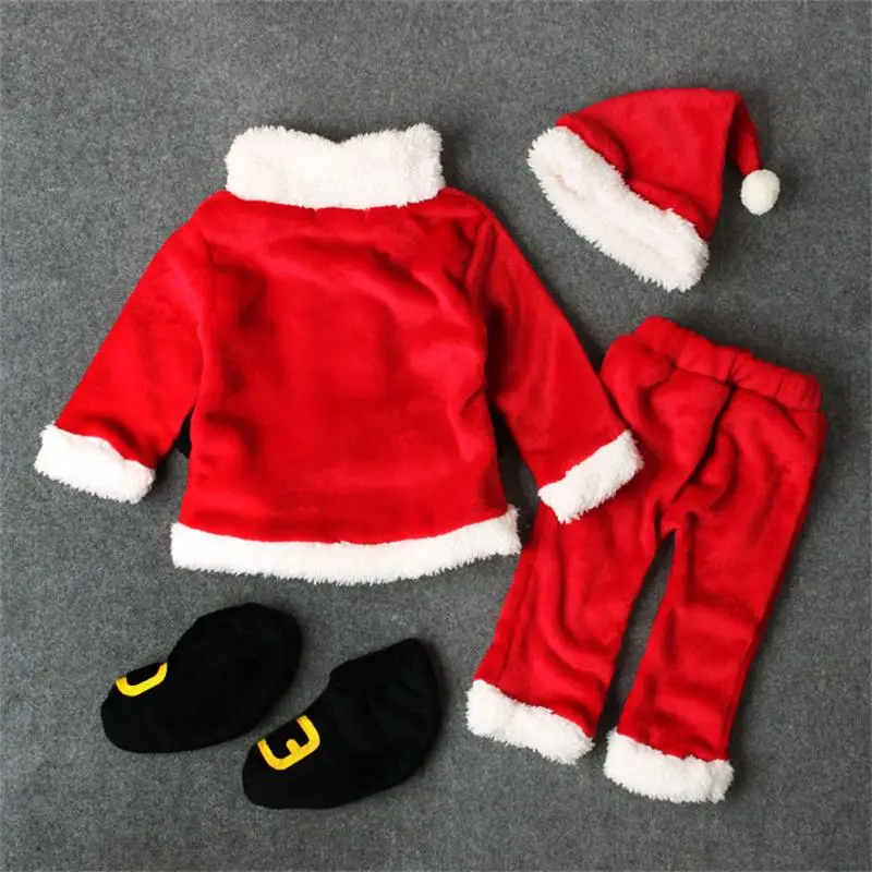 

Boys Girls Children Europe America Spring Autumn And Winter Long-sleeved Santa Claus Style Four-piece Dress Ins