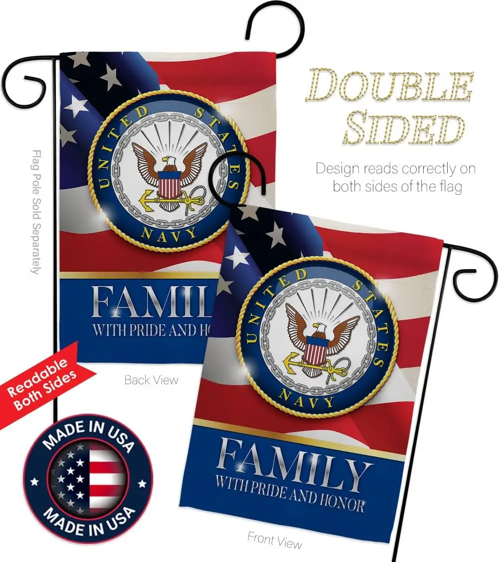 US Navy Family Garden Flag - Armed Forces USN Seabee United State American Military Veteran Retire Official House Decoration S