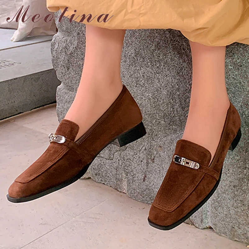 

Женские повседневные замшевые туфли Meotina, модные туфли из натуральной кожи, с пряжкой на плоской подошве, коричневого и черного цвета, 40, осень-весна