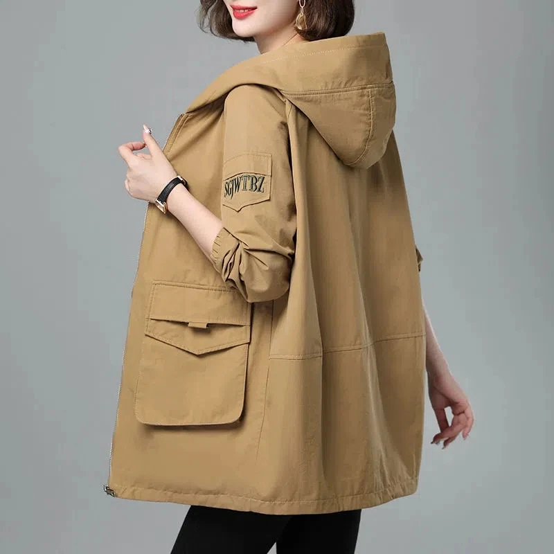 

Windbreaker Jacket Women's Long Coat 2023 New Spring Autumn Women Jacket Zipper Hooded Outwear Loose Famale Overcoat