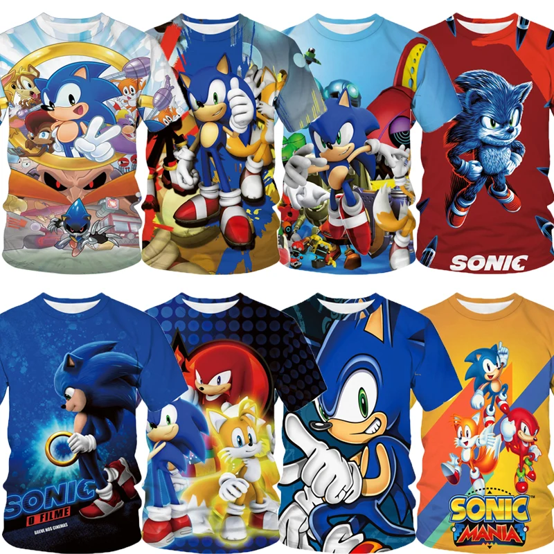 

New Children's Cartoon Sonic T-shirt Summer Cute Printed Cotton T-shirt Fashion Boys and Girls Babies Pure Cotton Short Sleeves