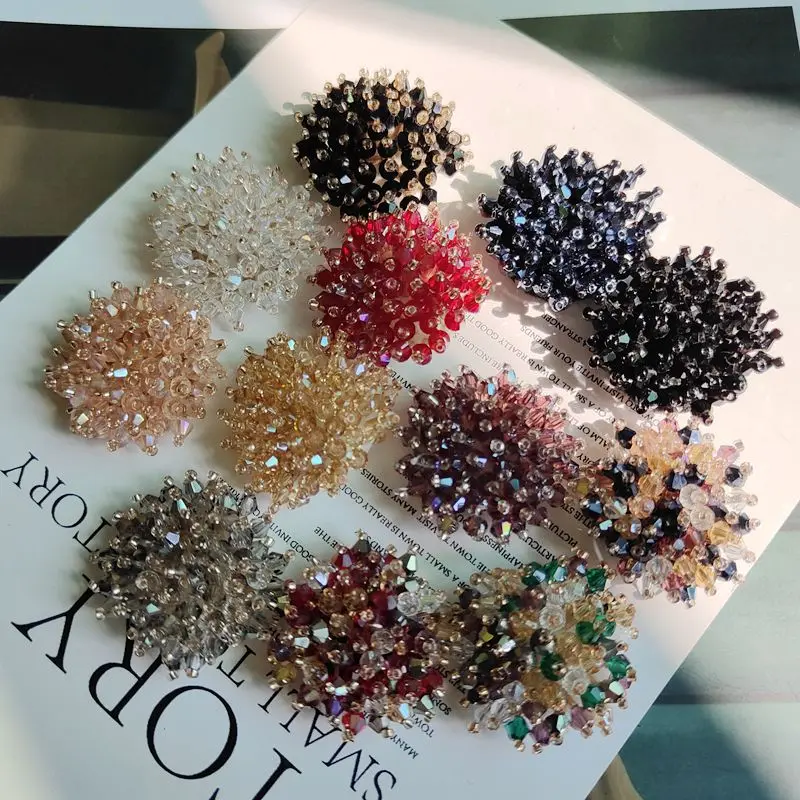 Hand-Nailed Crystal Disc Brooch Flower Core Patch Decorative Hair Clip Applique Ornament Decorative Material Diamond Patch