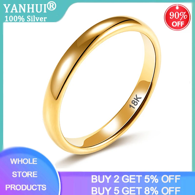 

YANHUI Statement Men Ring High Quality 4mm Stainless Steel Metal Gold 18 K Ring Accessories for Women Lover Anniversary Gift