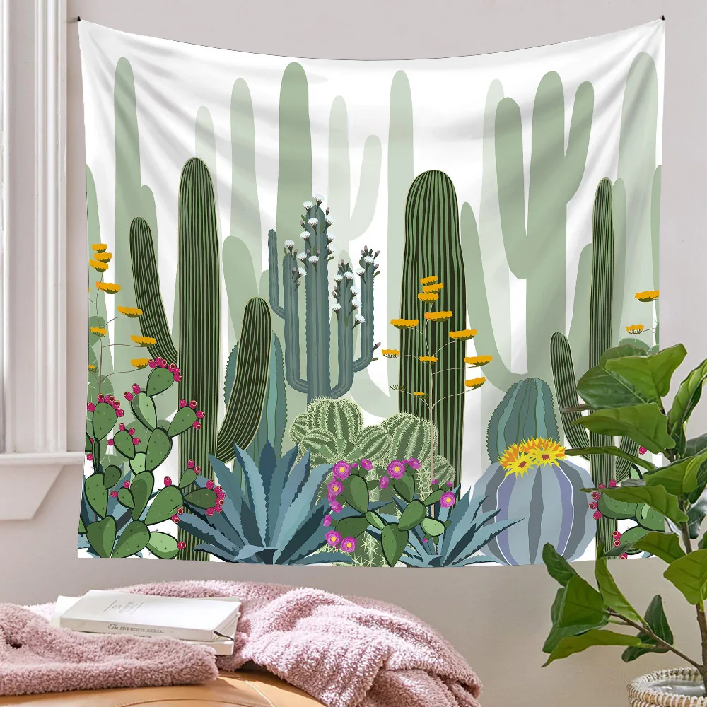 

Green Tropical Plant Tapestry Wall Hanging Boho Room Decor Cactus Plantain Leaf Home Bedroom Art Decoration Tapiz Pared Cloth