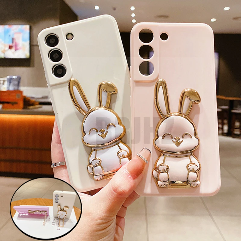 

Square Rabbit Folding Stand Phone Case For Huawei P30 Mate 50 40 30 20 P50 P40 P20 Lite Nova 10 9 8 Pro SE Y90 Y70 Soft Cover