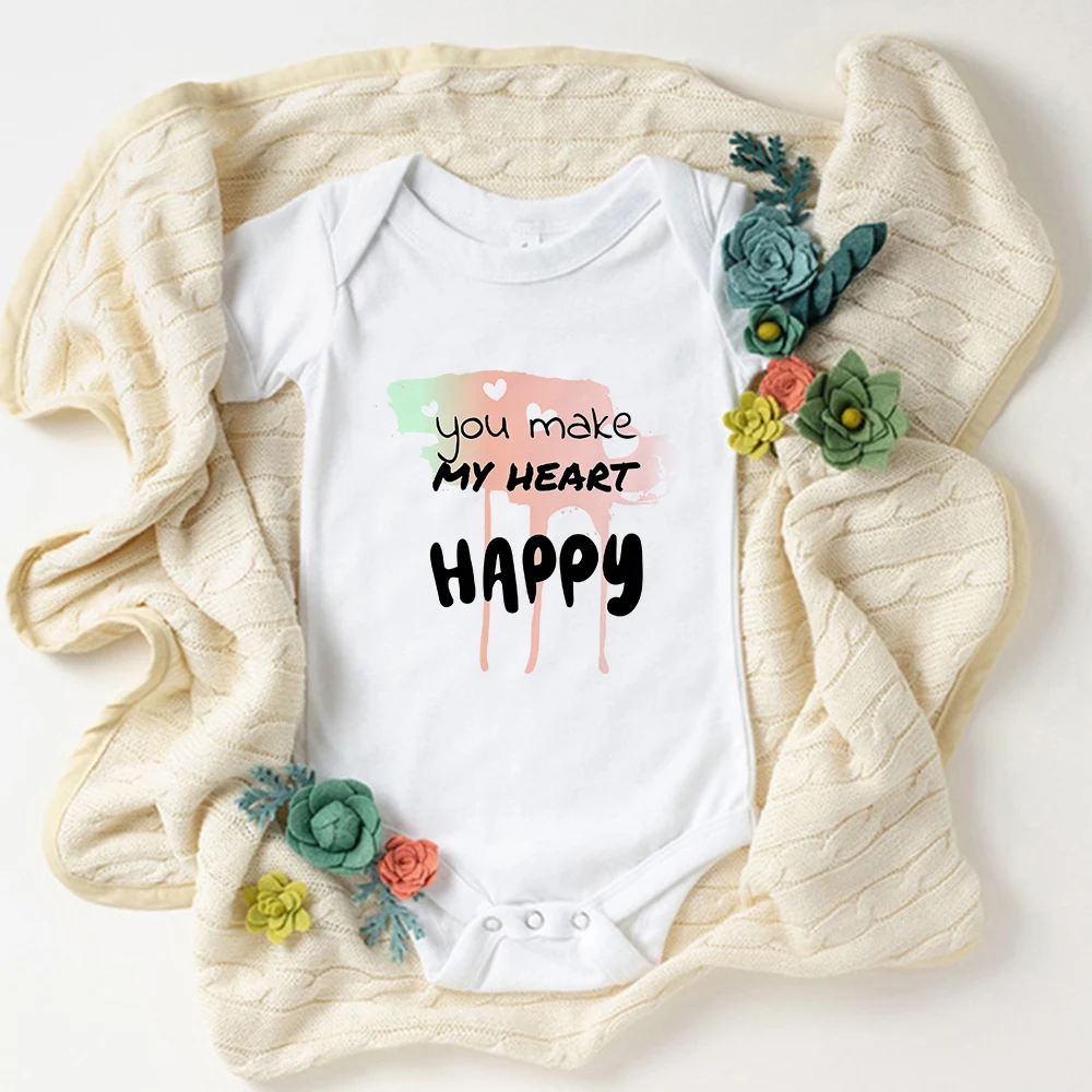 

You Make My Heart Happy Baby Newborn Clothes 0-24 Months Aesthetic Print Fashion Infant Onesies Soft Comfy Baby Romper Bodysuit