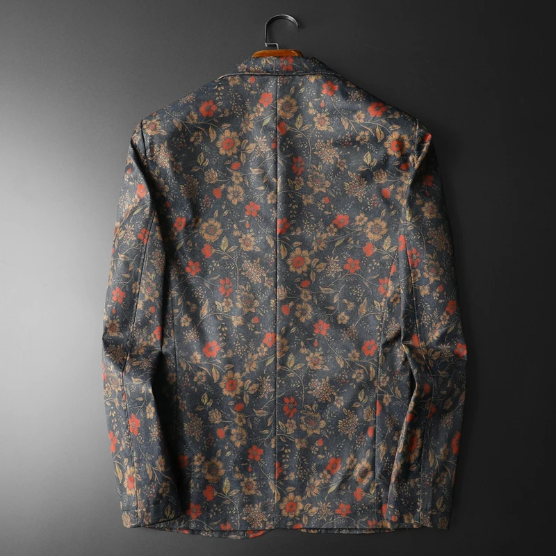 Винтажные повседневные мужские пиджаки с цветочным принтом однобортные тонкие