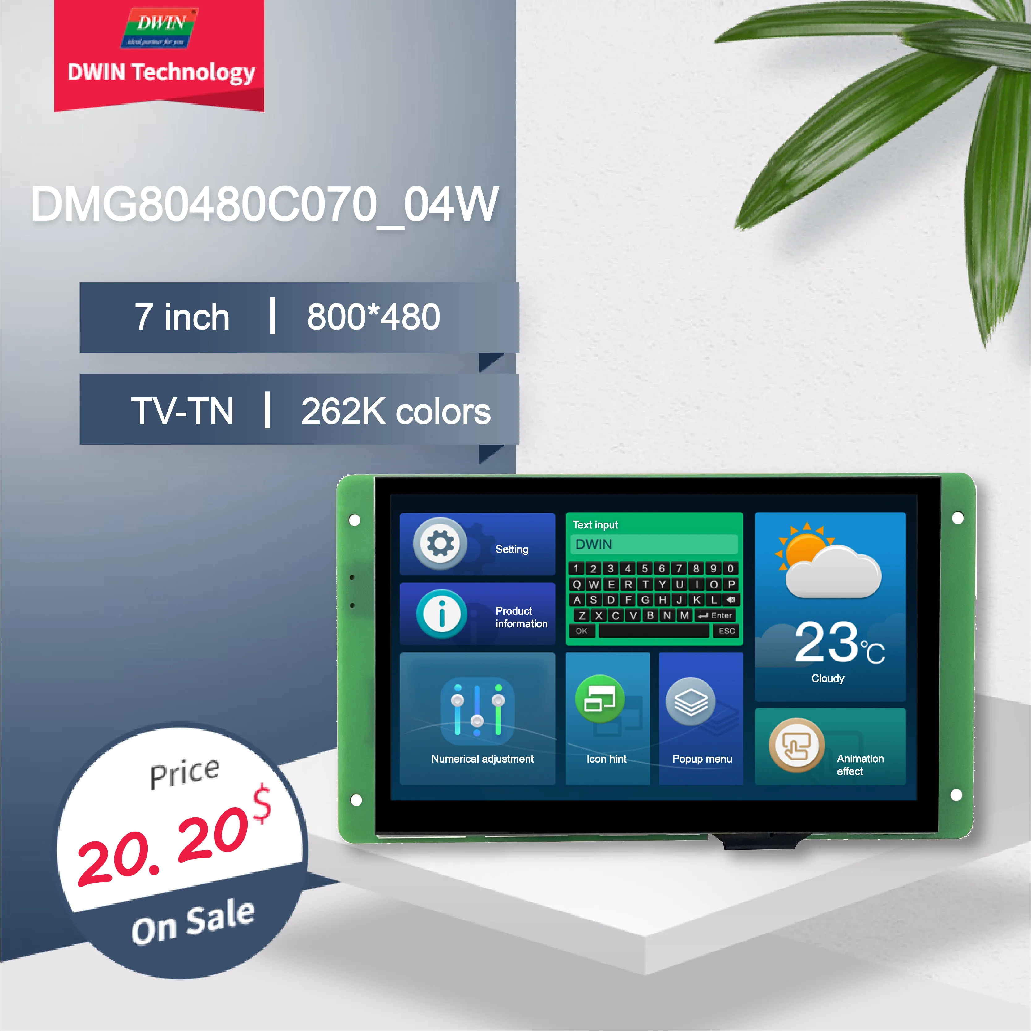 DWIN 7 Inch 800*480 TFT LCD Display Module Capacitive/Resistive TTL/RS232 Commercial Smart Screen For Arduino DMG80480C070_04W