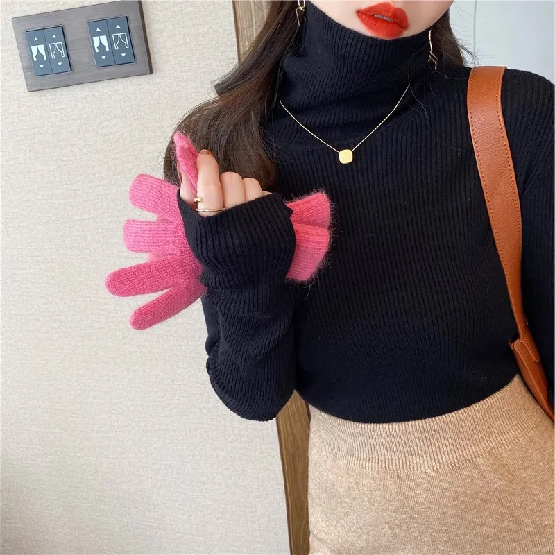 

2021 NEW FASHION WOMEN Women's T-Shirt Turtleneck Solid Color Knit Sweater Slim Fit Long Sleeve Top 2022