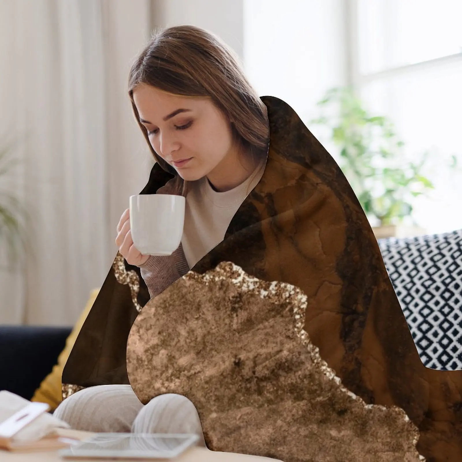 Абстрактное коричневое и золотое современное жеодное агатовое дизайнерское