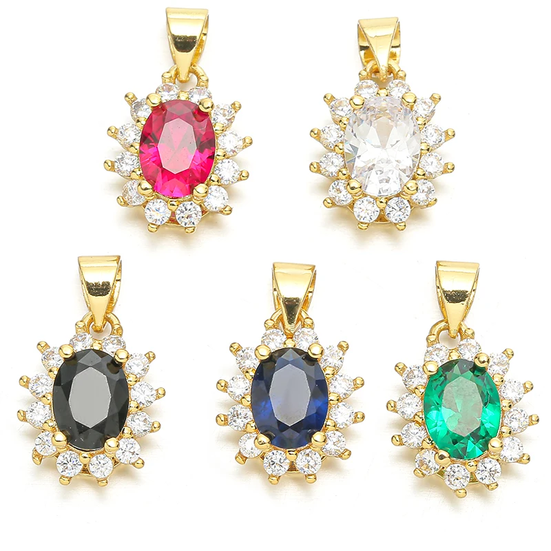 

1pcs 1.8*1.1cm Color Random Oval Crystal Charms Copper CZ Zircon Gold Plated Pendant DIY Necklace for Jewelry Accessories