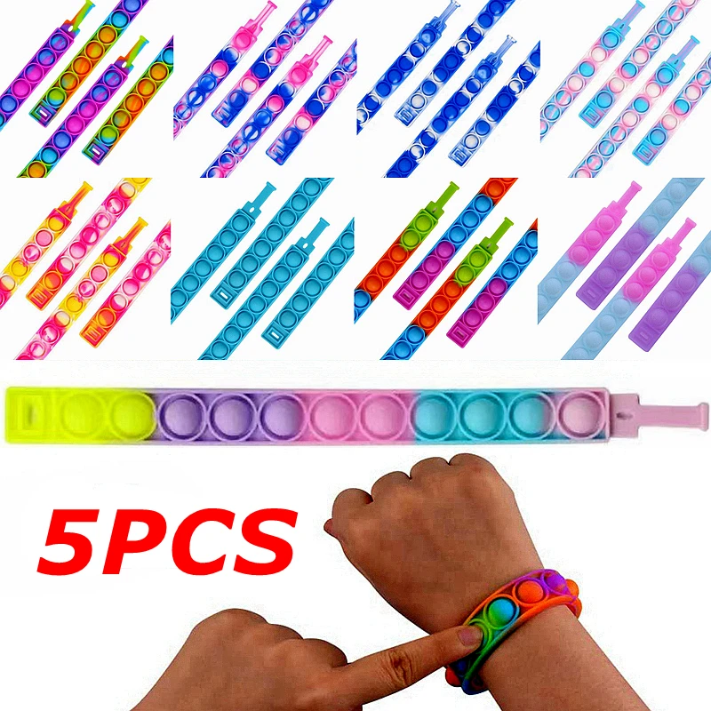 

5Pcs Decompression Bracelet Photosensitive Color Change Bracelet Puzzle Sensory Toy Press Dimple Bubble Kids Fidget Vent Toys