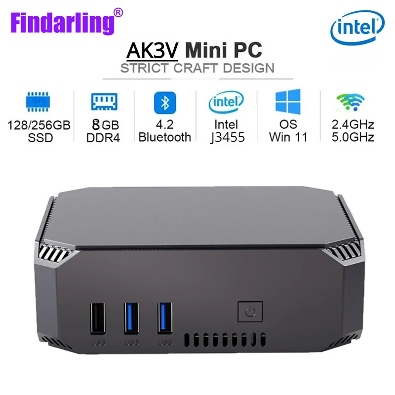 Самый дешевый LPDDR 8 Гб 128 ГБ/256 ГБ/512 ГБ SSD четырехъядерный AK3V Windows 10 мини-ПК ЦП Intel Celeron J3455 настольный компьютер VS GK3V