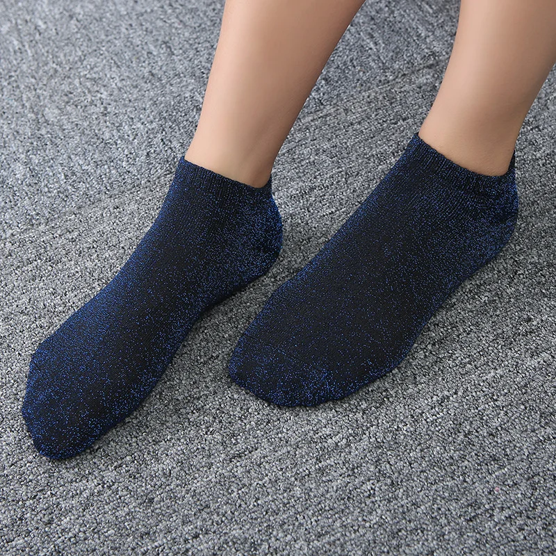 Women Lovely Glitter Short Socks Spring Summer And Autumn Black Pink Retro Cute Candy Color Ankle Socks Kawaii Invisible Female