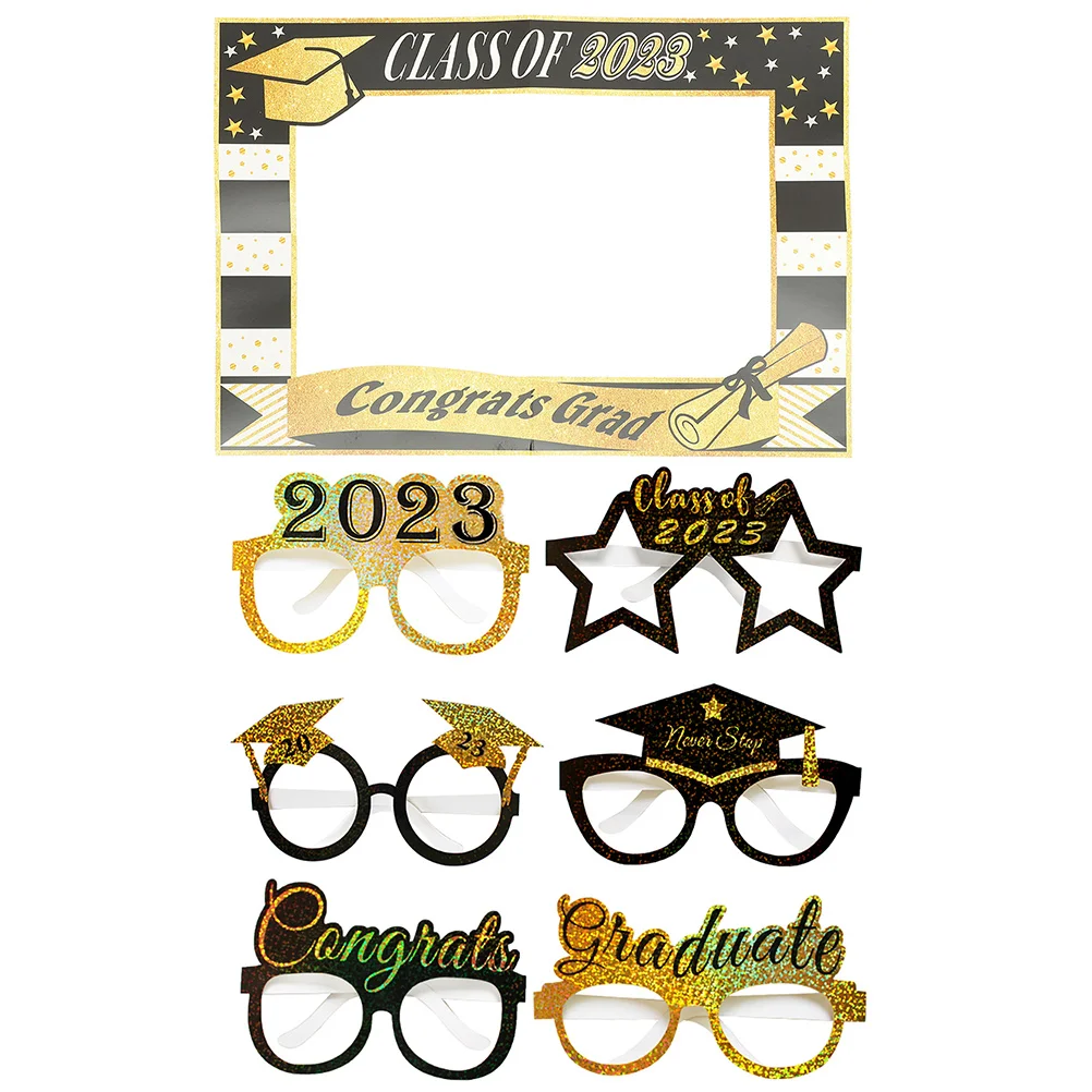 

Headband Graduation Cap Topper Kit 2023 Photography Props Party Eyeglasses Eyewear Paper Booth Frame Decors