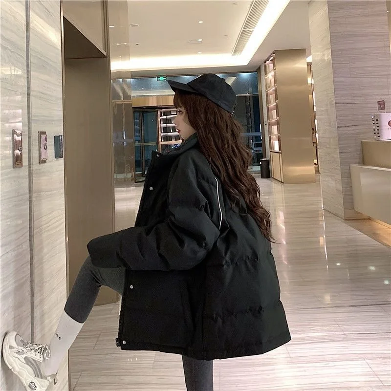 Cotton Coat Women 2021 Fashion Winter Clothes Korean Version Loose Thick Harajuku Bread Quilted Jacket Mid-length Black Jacket