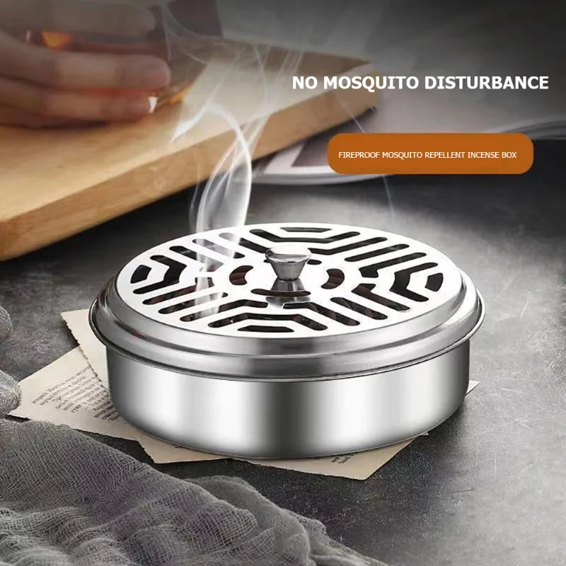 

Stainless Steel Chassis Ash Tray with Cover Round Multifunctional Mosquito Coil Holder Sawtooth Mesh Bracket Incense Burner Box