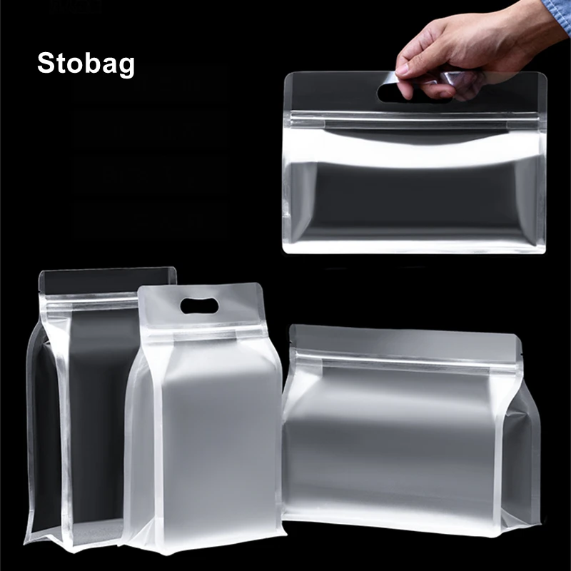 

StoBag 50pcs Food Packaging Ziplock Bags Transparent Frosted with Handle Stand Up Sealed for Candy Nuts Storage Reusable Pouch