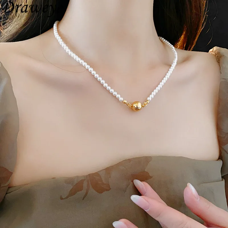 Ожерелья Draweye с жемчугом для женщин элегантные модные украшения в французском