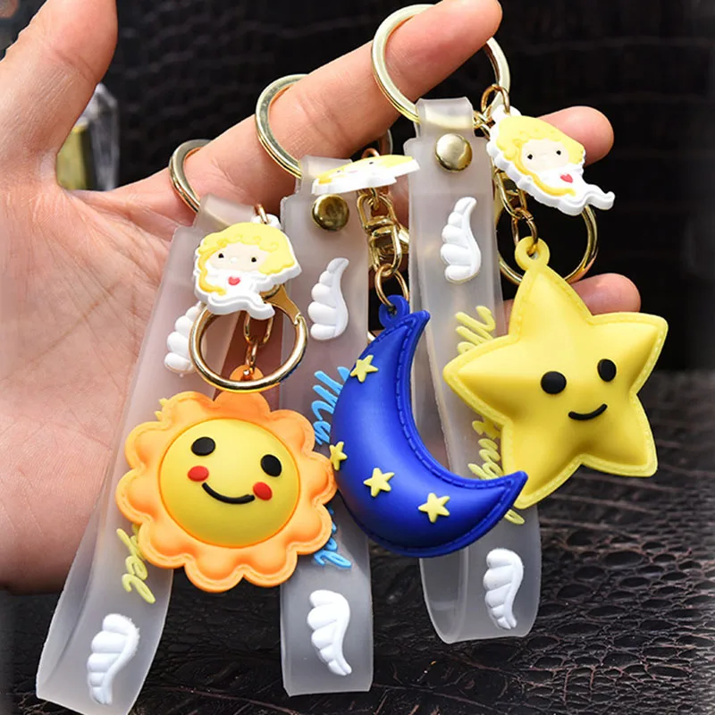 

Мультяшный мягкий силиконовый брелок для ключей Звезда Луна Ангел женский Маленький милый маленький подвесной брелок для ключей с крыльям...