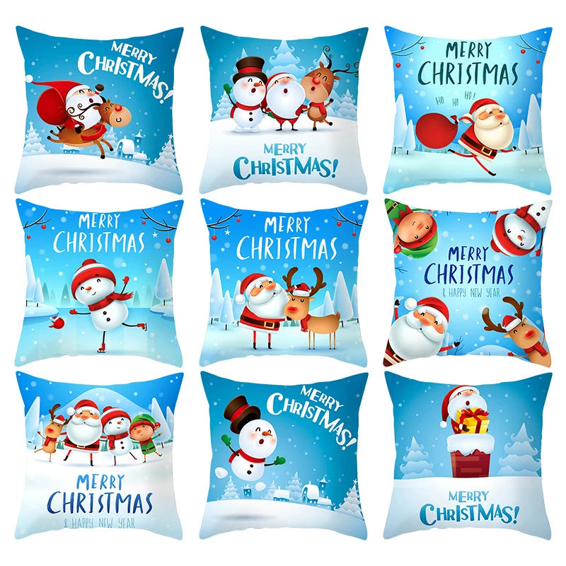 

Home Decor Merry Christmas Pillowcase Snowman Elk Pillowcase Santa Gift Printed Polyester Cushion Cover funda de almohada