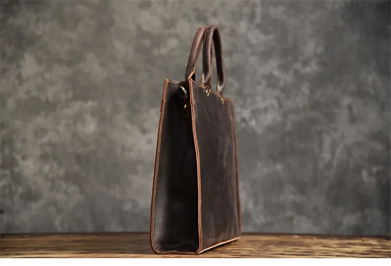 Retro high quality Crazy Horse cowhide men portable briefcase daily outdoor work 15 inch laptop computer shoulder messenger bag