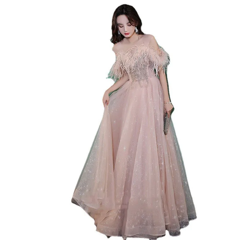 Новинка роскошное модное платье для взрослых с розовыми перьями дня рождения