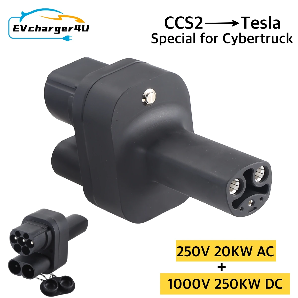 

EVcharger4U для Tesla Cybertruck CCS2 to NACS EV Адаптер 250 кВт постоянного тока 8 кВт AC Fit Model 3/X/Y CCS2 Комбинированный адаптер Поддержка CCS2 Type2
