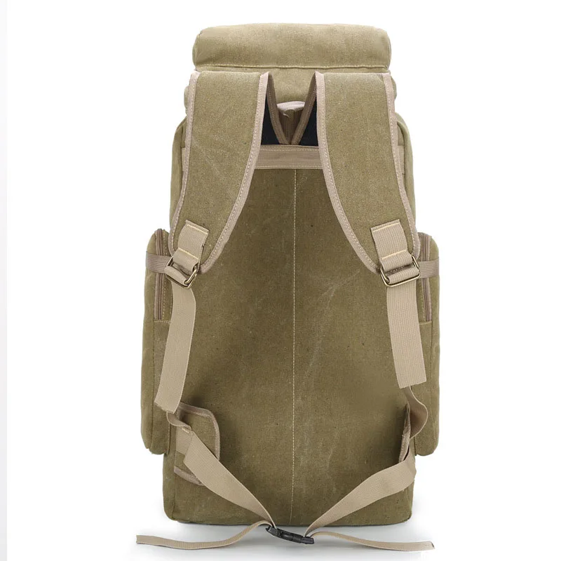 70L Men Canvas Camping Bag Hiking Backpack Luggage Army Outdoor Climbing Trekking Travel Tactical Shoulder Bags Military Sports |