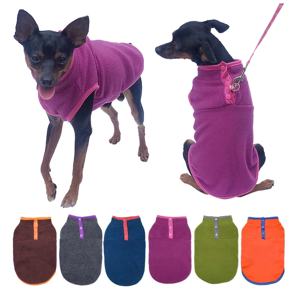 

Cute Fleece Pet Clothes Solid Color Warm Dog T-shirt Sweater Autumn Winter Thick Cat Vest For Small Medium Dogs Sleeve Dog Vest