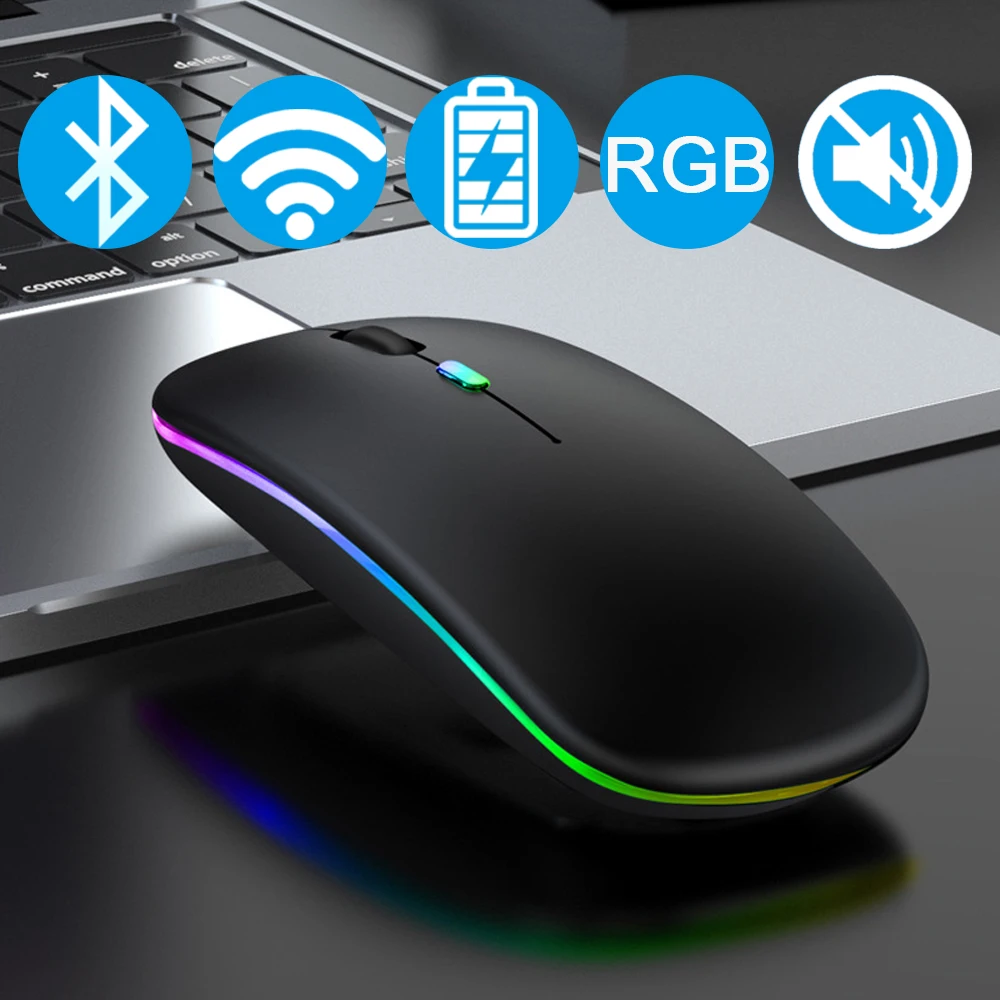 

Wireless Mouse Bluetooth Computer Mouse Silent Rechargeable Ergonomic Mause LED Backlit USB Optical Mice For Laptop PC