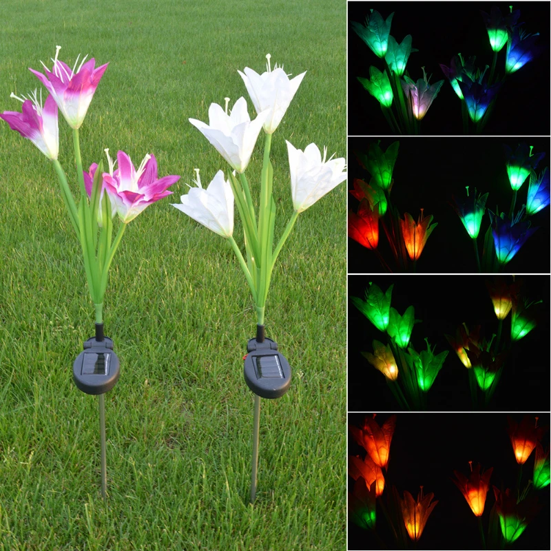 Outdoor Solar Lights for Garden and Vegetable Patch Christmas Decorations 2022 Waterproof 7-Color Changing Led Lily Lawn Lamps
