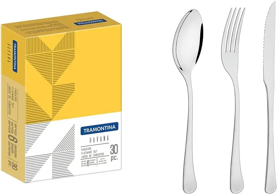 

Havana Stainless Steel Knife Cutlery with Barbecue Knives Gloss Finish 30 Pieces