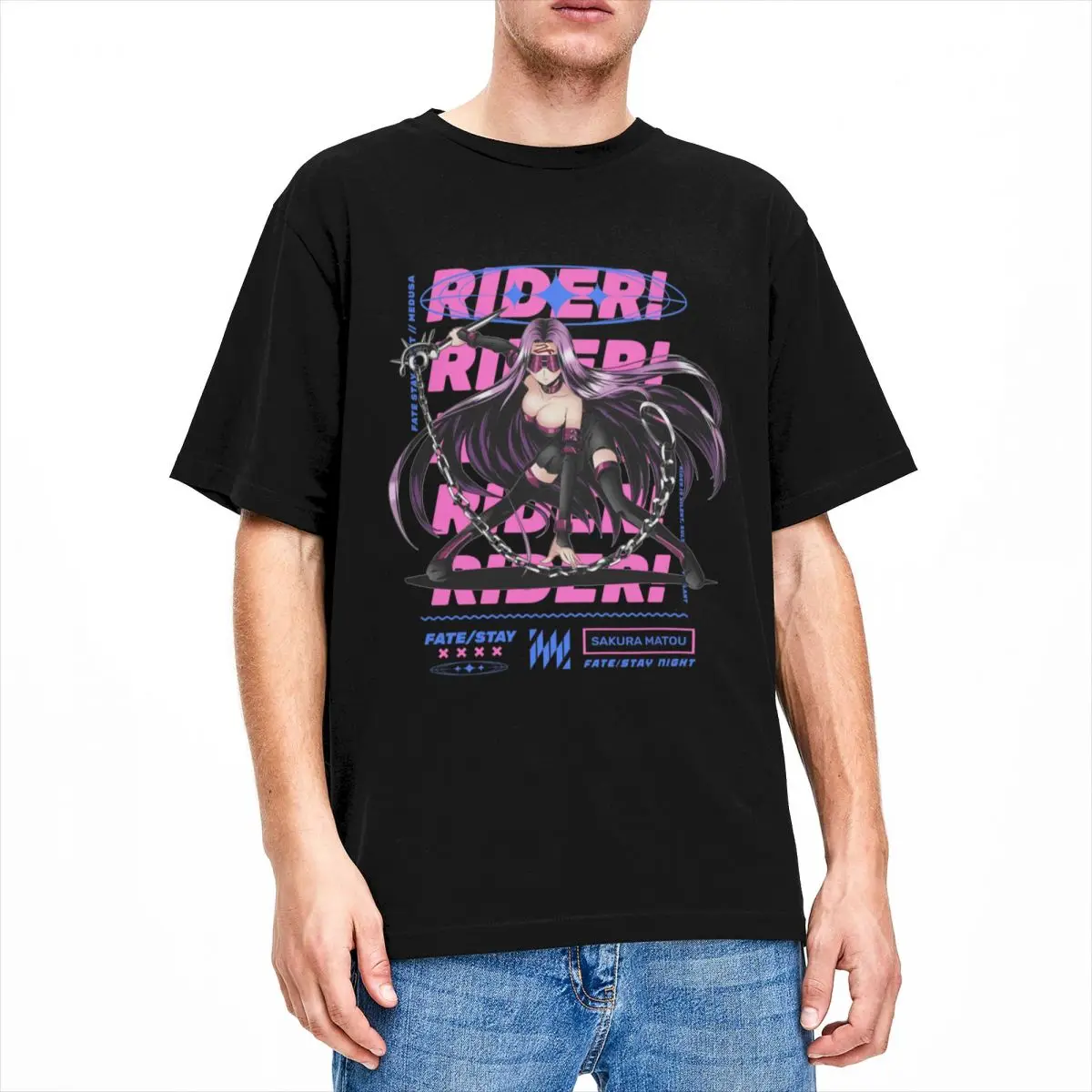 

Leisure Medusa Rider Fate Zero T-Shirts Men Women's O Neck 100% Cotton Fate Stay Night Anime Tee Shirt Summer Clothes