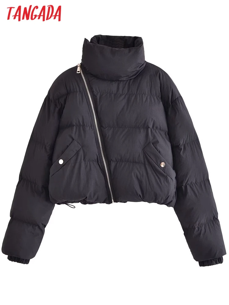 

Tangada Women Black Oversized Warm Parkas Thick 2022 Winter Pockets Female Crop Coat Jacket QN163