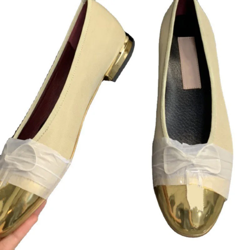 Xiaoxiangfeng Ballet Shoes 2023 Summer New Round Toe Shallow Mouth Versatile Colored Butterfly Knot Flat Sole Women's Shoes