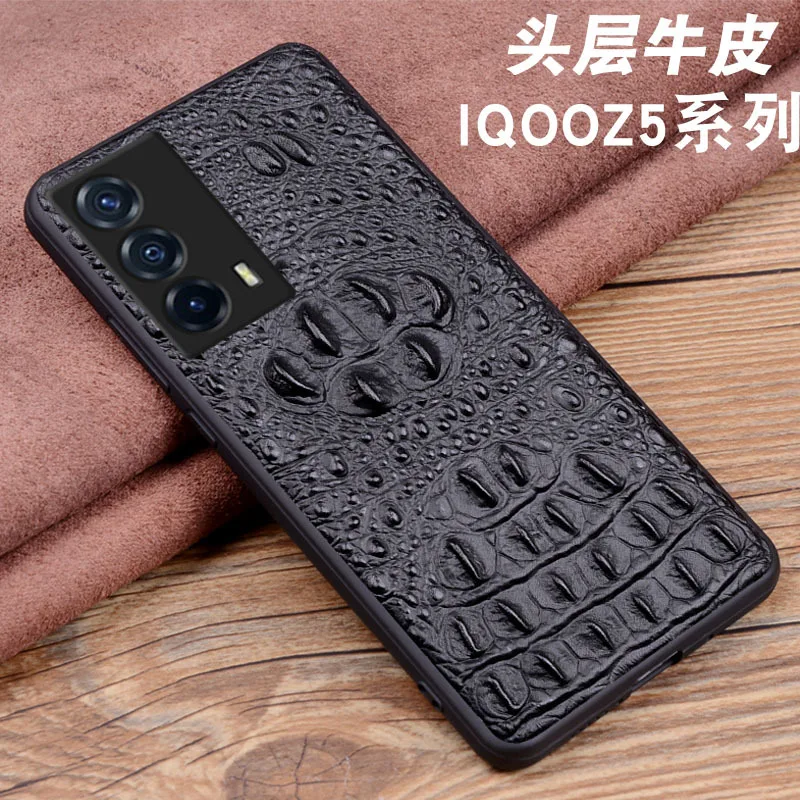 

In Stock Luxury New Genuine Leather Luxury 3d Crocodile Head Phone Case For Vivo Iqoo Z5 Iqooz5 Cover Cases