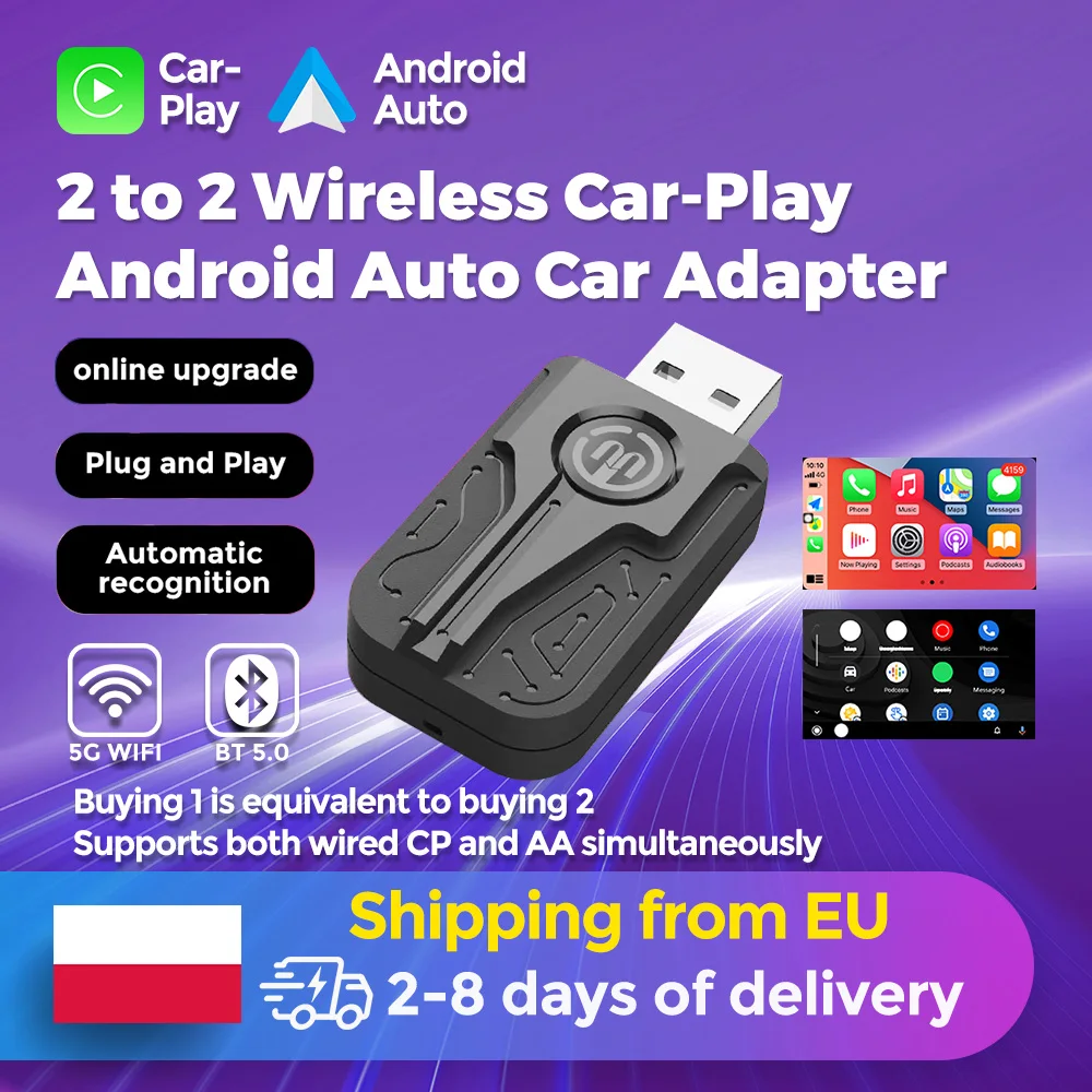 MEKEDE WirelessCarPlay Android Auto Беспроводной адаптер Smart Mini Box Plug and Play Wi-Fi Быстрое подключение
