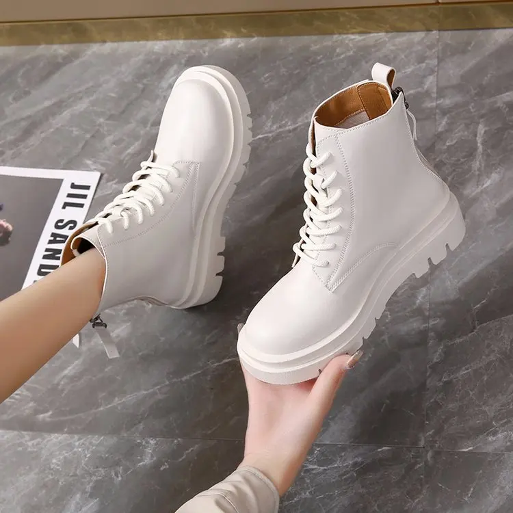 

Женские ботинки на молнии сзади, мотоциклетная обувь, на шнуровке, теплые классические, на толстой нескользящей подошве, в стиле ретро