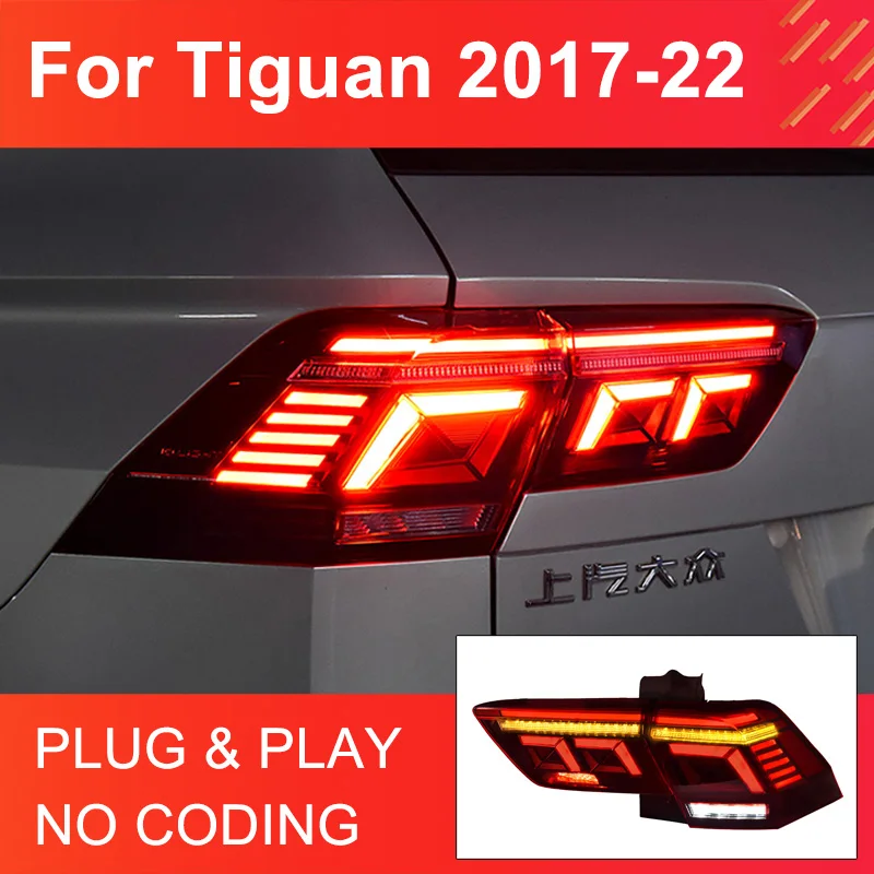 

Задний фонарь в сборе для VW Tiguan L 2017-2022, задний фонарь, подключи и работай с задним бампером, динамическая Вращающаяся лампа, задние фонари, 1 пара