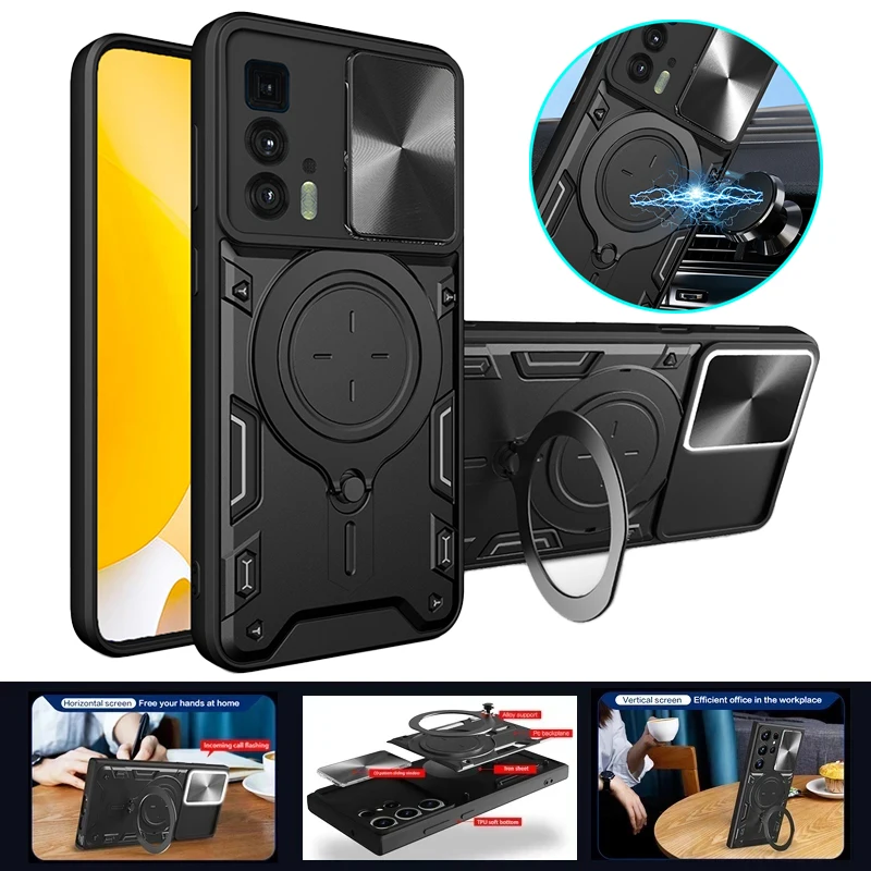 

For Motorola Moto Edge 20 Pro Case Magnetic Ring Stand Phone Case for Motorola Moto Edge S 20 Pro 5G Slide Lens Armor Back Cover