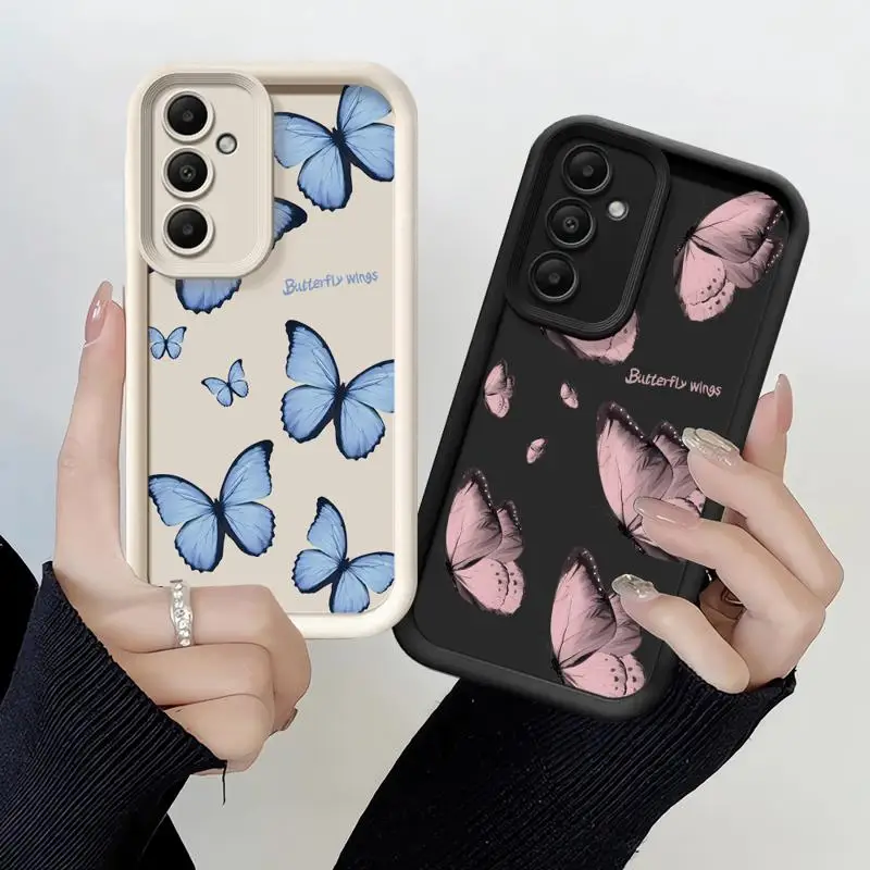 Чехол с синей бабочкой для Samsung Galaxy A51 A14 5G A52 A34 A53 A12 A32 A23 A15 жесткий чехол телефона