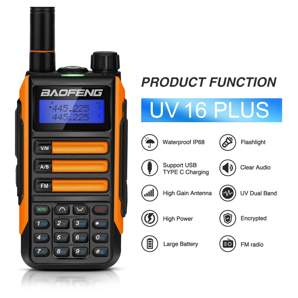 2Pcs Original BaoFeng UV-16 Plus IP68 10W Walkie Talkie Support Type-C Charger Long Haul problem Radio Upgrade UV5R UV10R