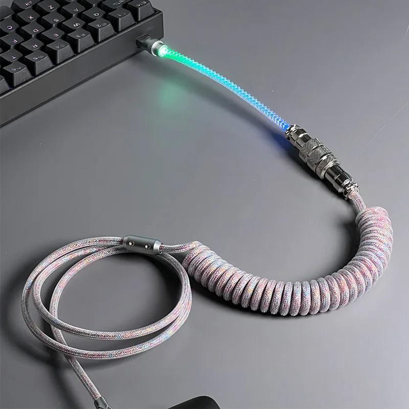 Colorful RGB Type C to USB Mechanical Keyboard Coiled Cable Type C Customized Handmade Aviator Coiling Cable for Gaming Keyboard