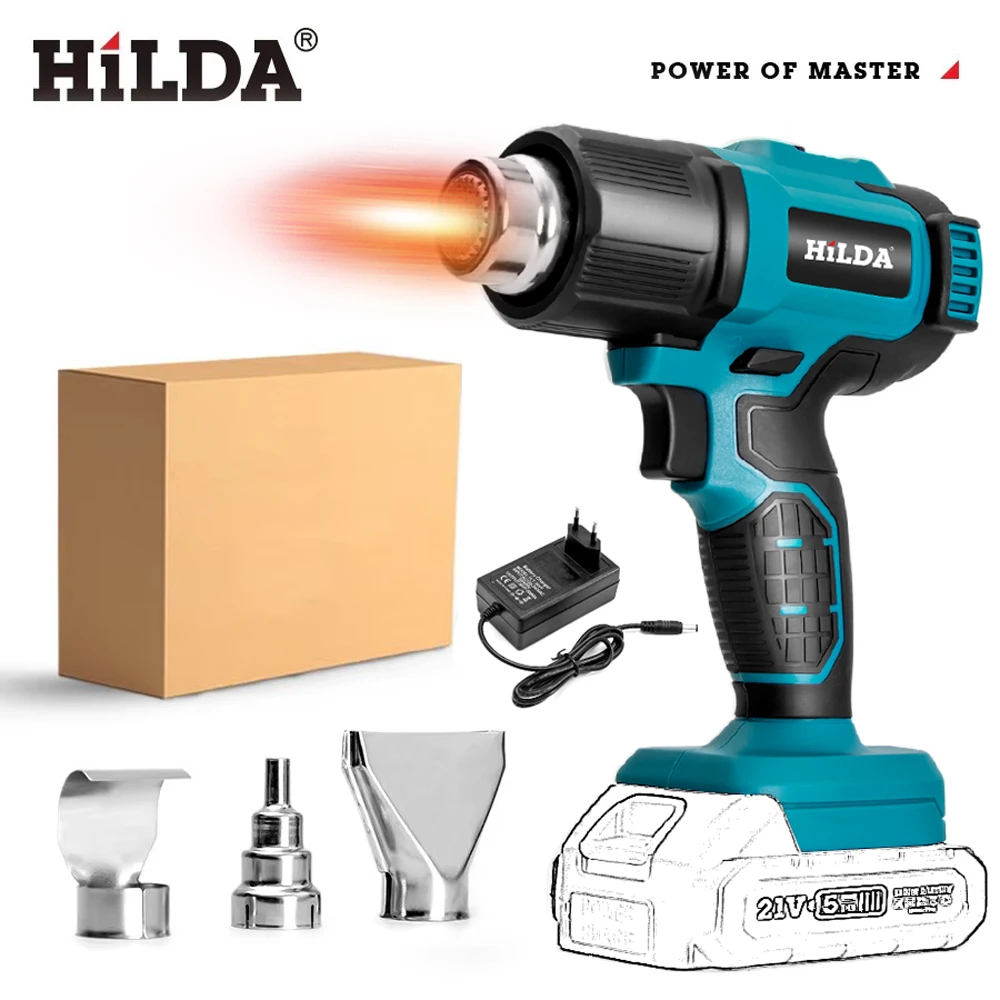 

HILDA 21 В ручной фен температура перезаряжаемый беспроводной для батареи Makita электрический тепловой пистолет с насадками бытовой