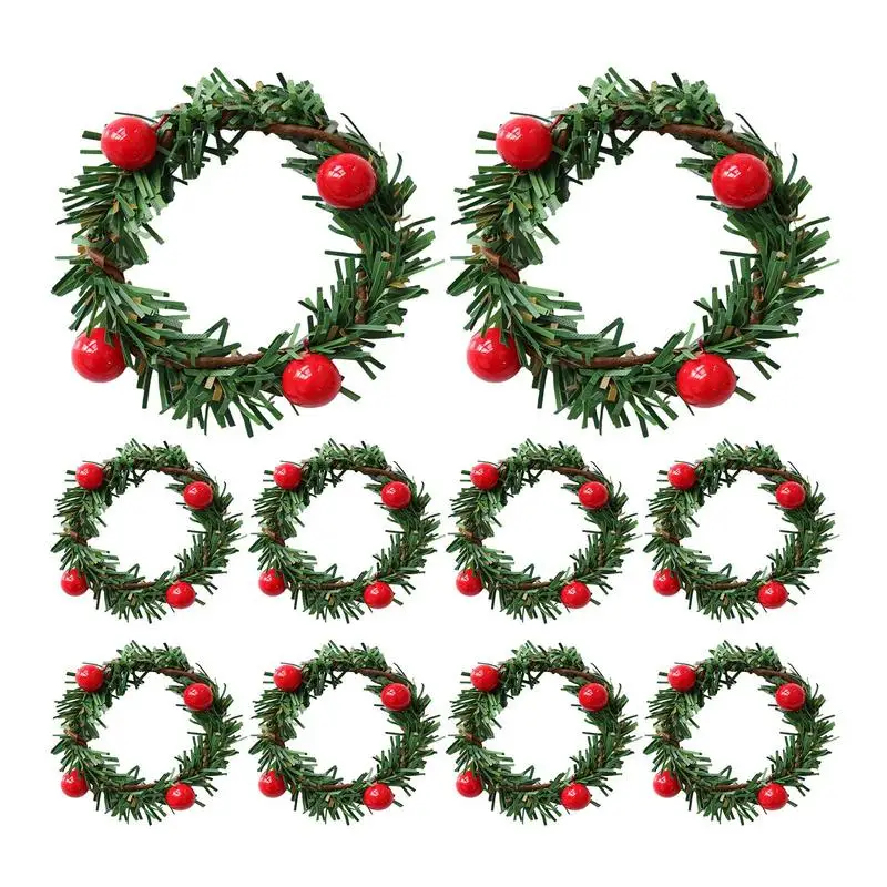 

10pcs Christmas Red Fruit PVC Pine Needle Napkin Ring Holders Xmas Table Decoration Home Wedding Banquet Hotel Table