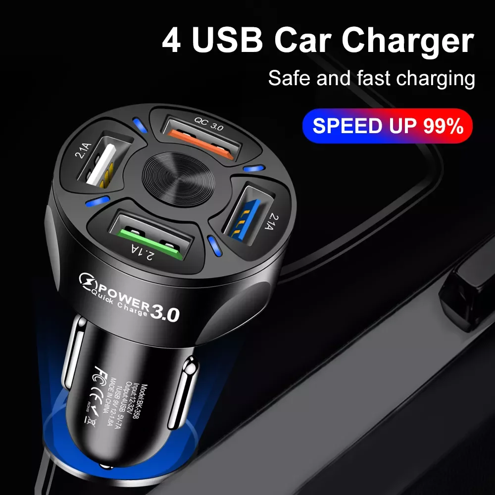 

4 Ports USB Fast Car Charger 2.1A Quick Charge 3.0 Universal Mobile Phone For Samsung Huawei Xiaomi iPhone Adapter Car Charger